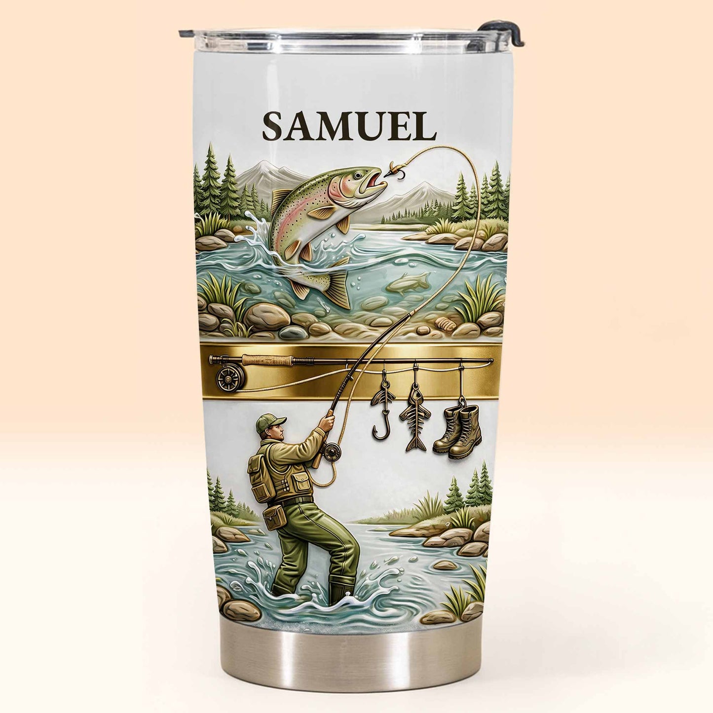 🎣🇺🇸 Personalized Fishing Tumbler – “A Peaceful Day on the River”