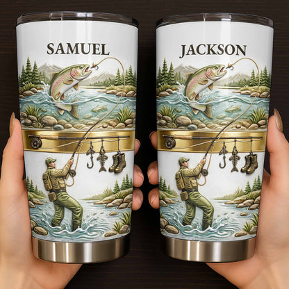 🎣🇺🇸 Personalized Fishing Tumbler – “A Peaceful Day on the River”