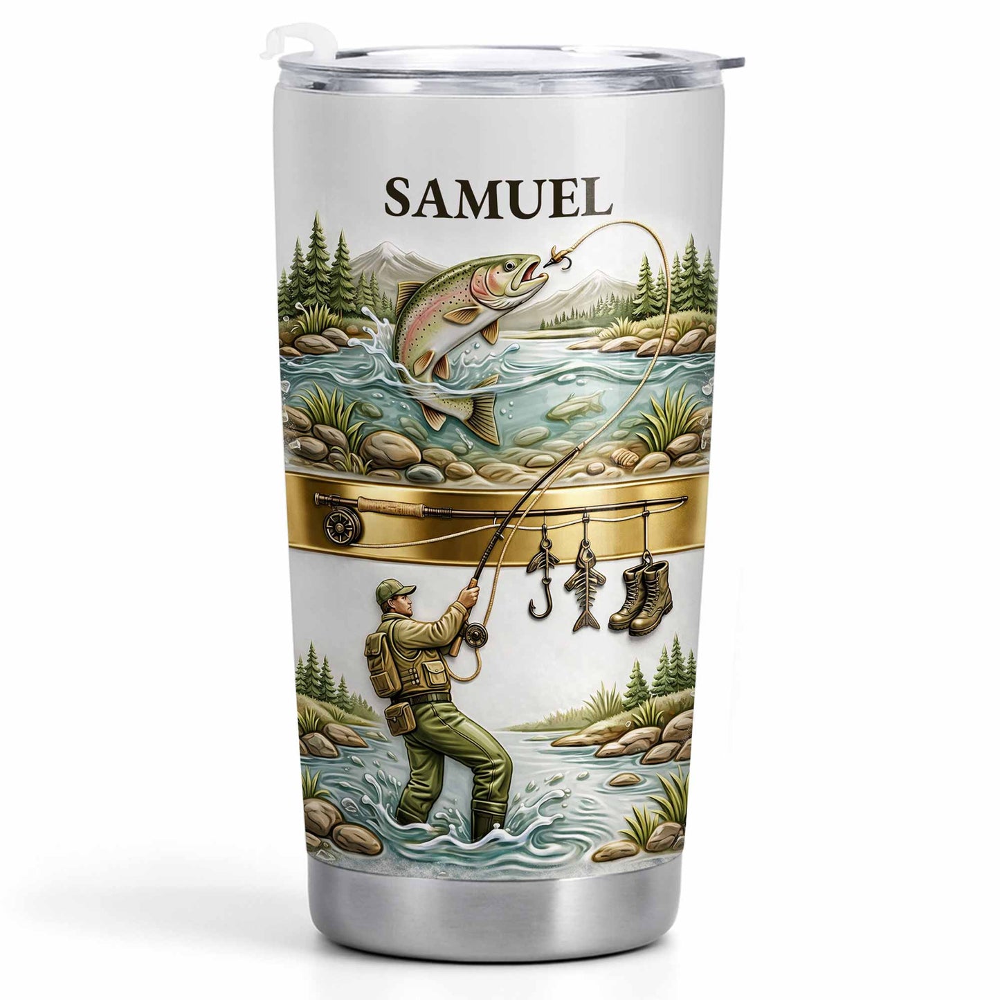 🎣🇺🇸 Personalized Fishing Tumbler – “A Peaceful Day on the River”