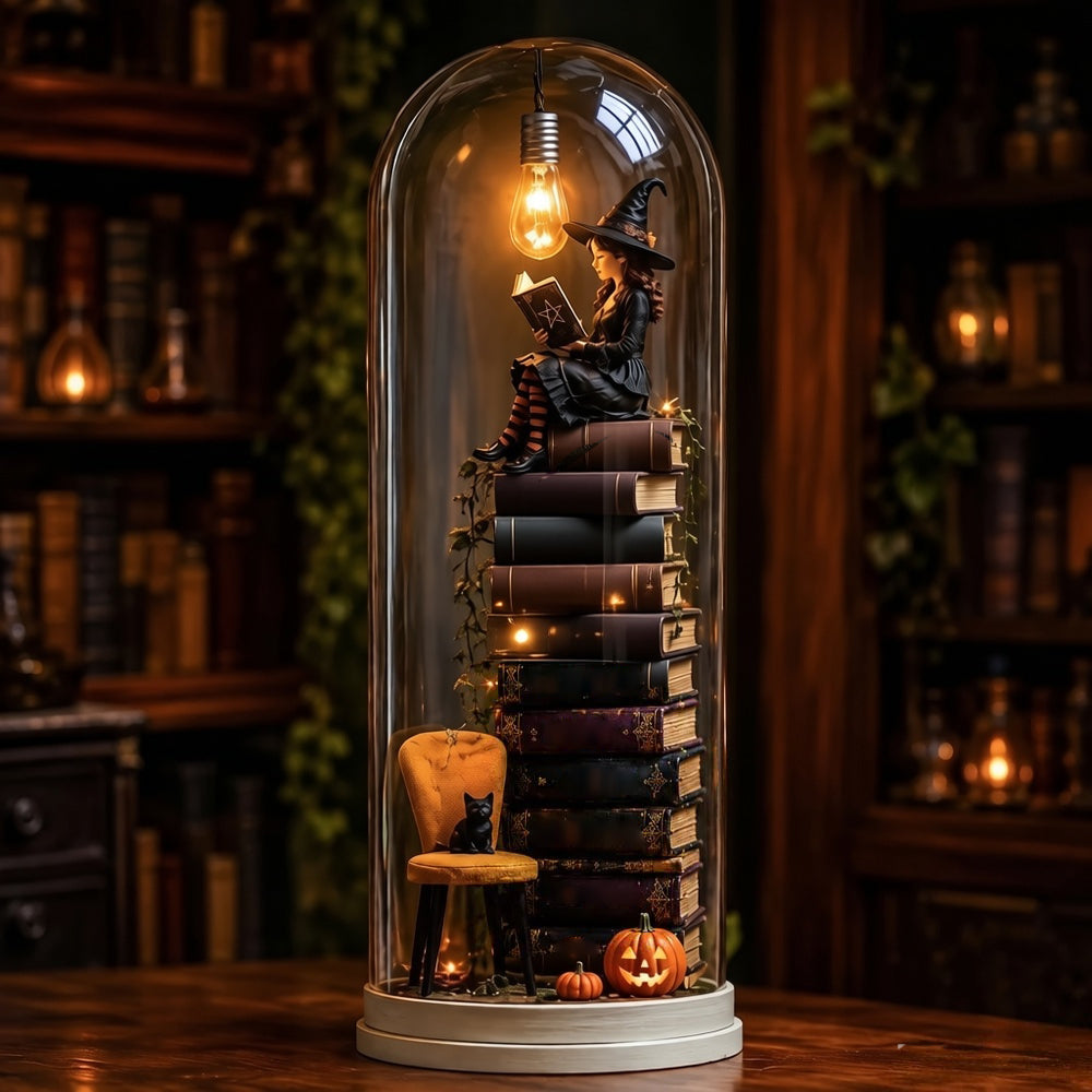 🎃🕯️ Lighted Halloween Glass Dome Miniature Scene – Spooky Tabletop Décor with Warm Glow