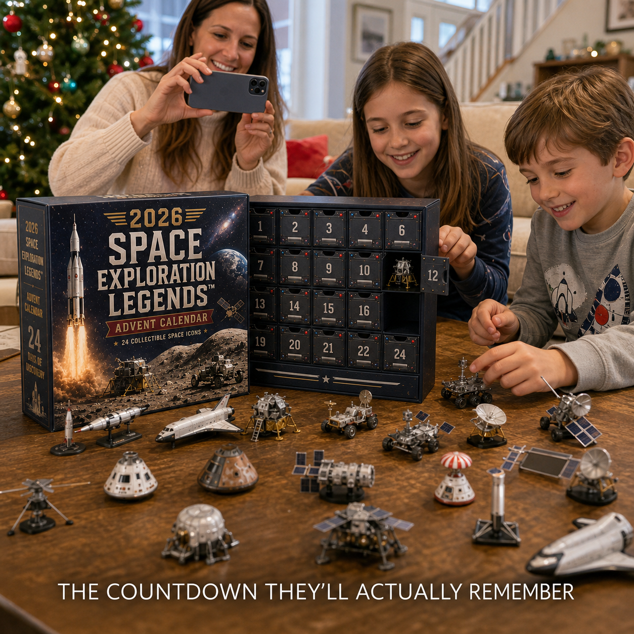children enjoying space advent calendar