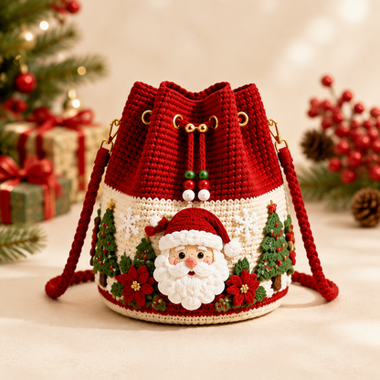 🎄🧶 Cozy Holiday Crochet Bucket Bag – 4 Festive 3D Styles with Detachable Strap