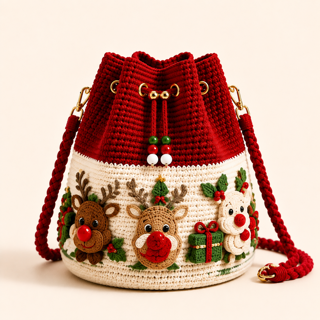 🎄🧶 Cozy Holiday Crochet Bucket Bag – 4 Festive 3D Styles with Detachable Strap