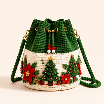 🎄🧶 Cozy Holiday Crochet Bucket Bag – 4 Festive 3D Styles with Detachable Strap
