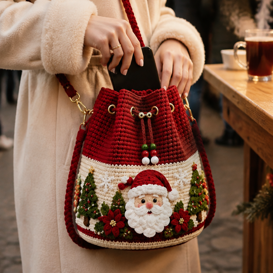 🎄🧶 Cozy Holiday Crochet Bucket Bag – 4 Festive 3D Styles with Detachable Strap