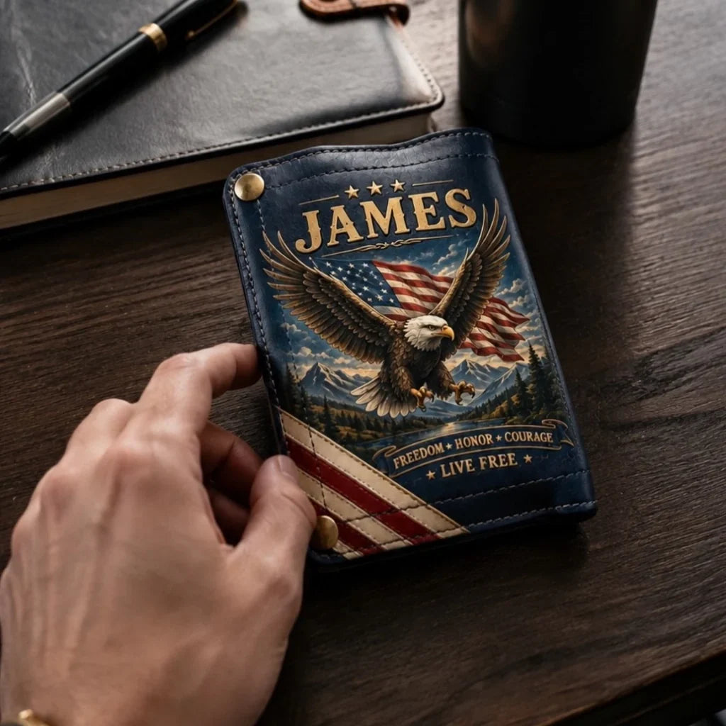 🦅 Personalized American Eagle Patriotic Leather Wallet 🇺🇸