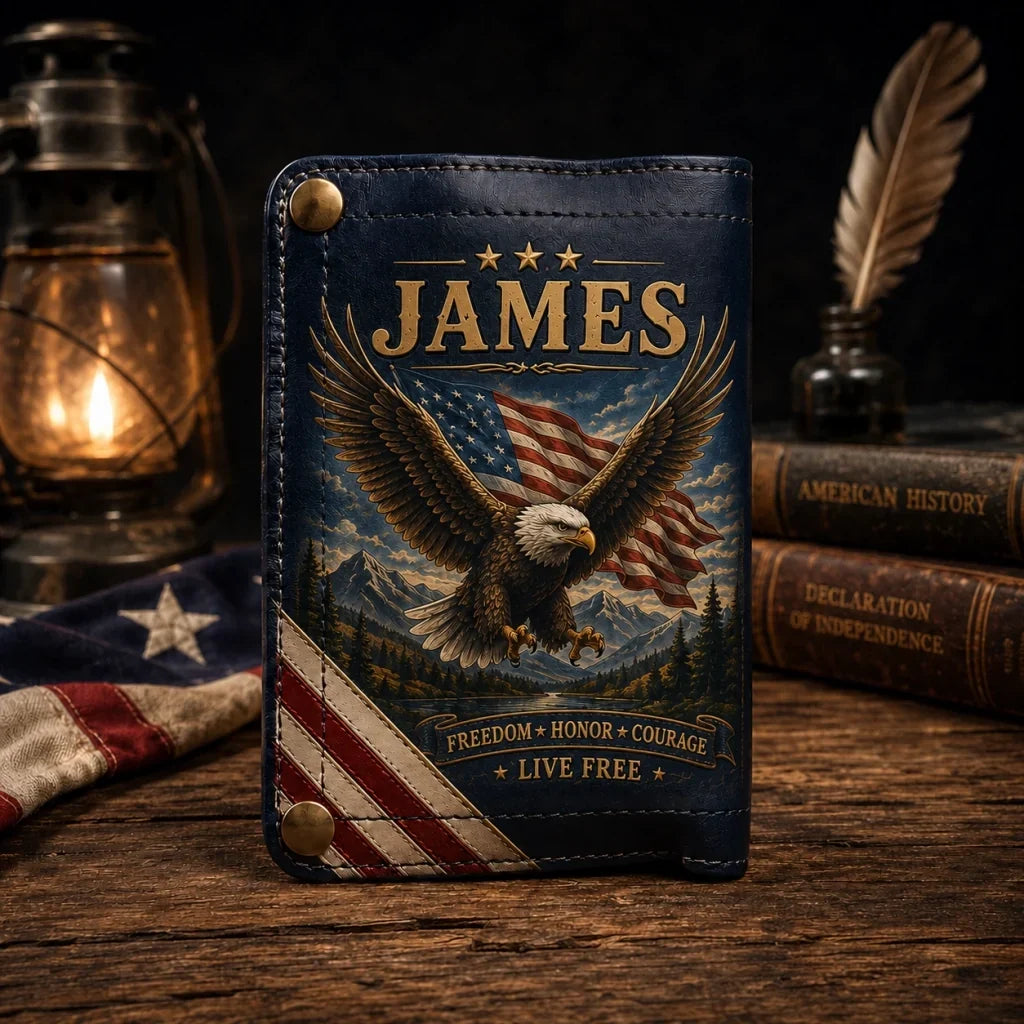 🦅 Personalized American Eagle Patriotic Leather Wallet 🇺🇸