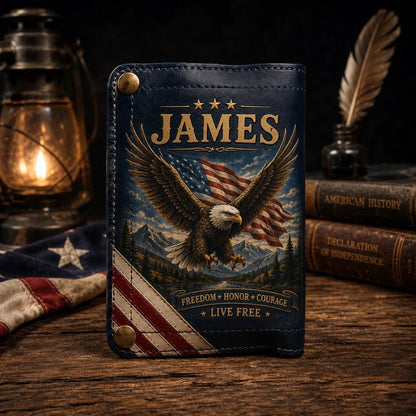 🦅 Personalized American Eagle Patriotic Leather Wallet 🇺🇸
