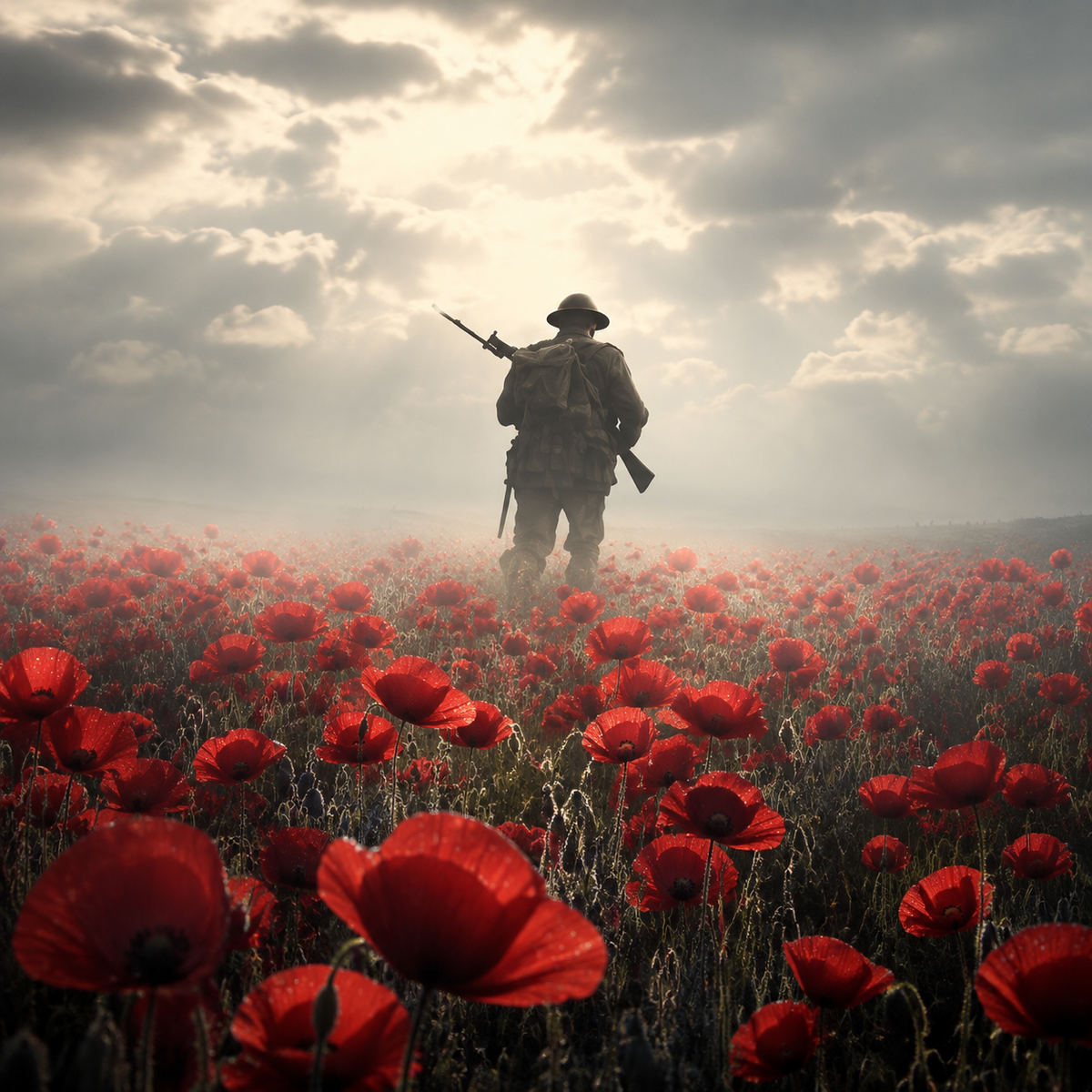 Poppy remembrance field memorial scene