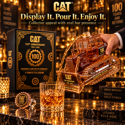 CAT 100th Anniversary Bulldozer Crystal Whiskey Decanter