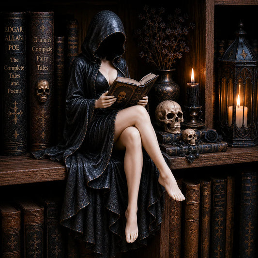 💗Last Day:70% OFF✨Gothic Hooded Reader Figurine – Dark Academia Bookshelf Decor💀