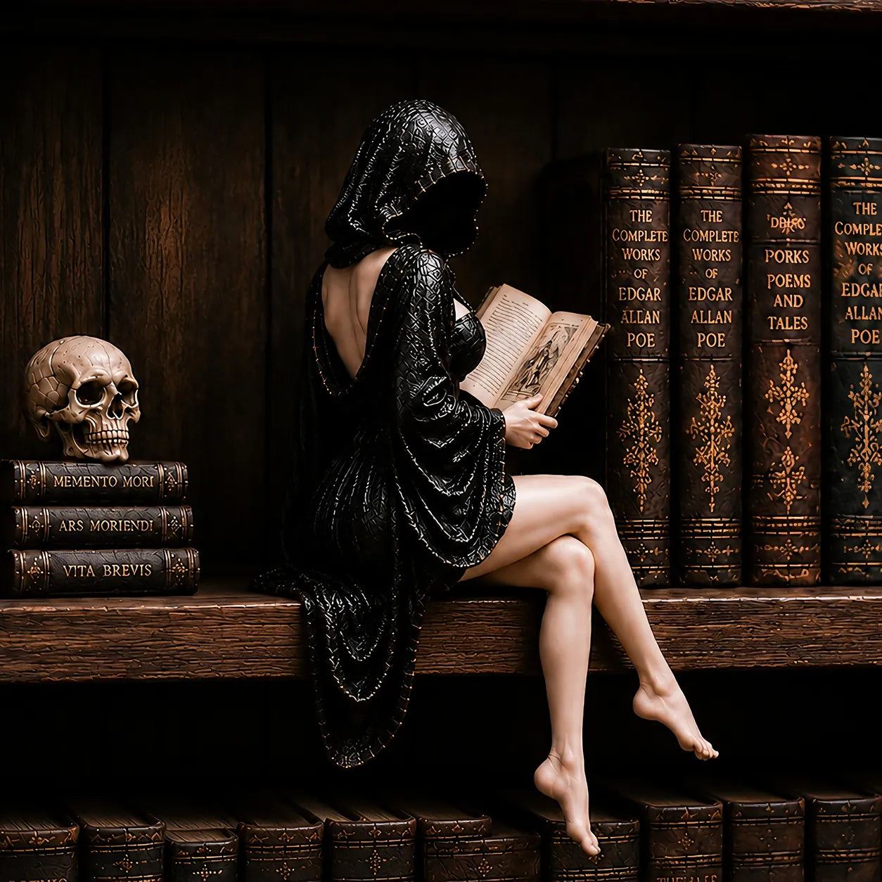 💗Last Day:70% OFF✨Gothic Hooded Reader Figurine – Dark Academia Bookshelf Decor💀