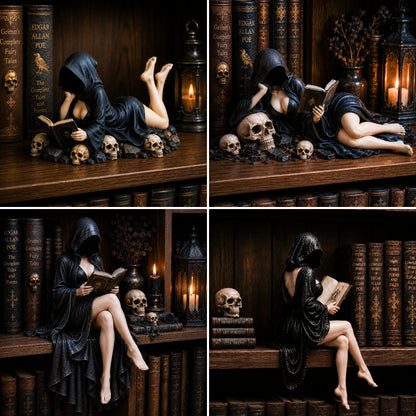 💗Last Day:70% OFF✨Gothic Hooded Reader Figurine – Dark Academia Bookshelf Decor💀
