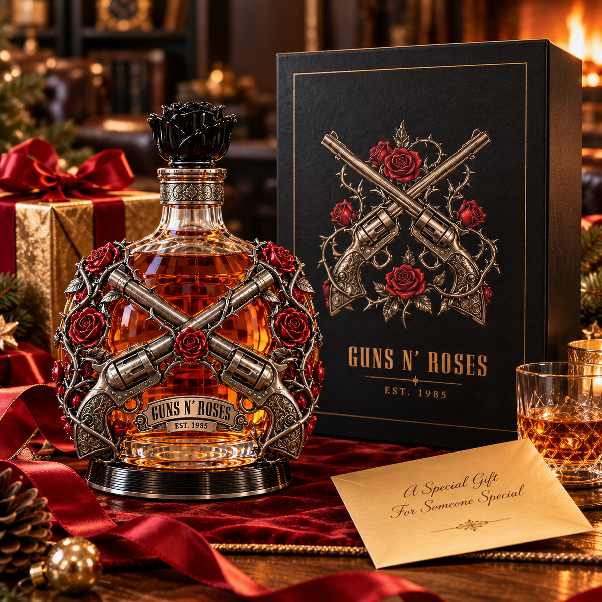 🌹 Roses & Rebellion Whiskey Decanter — For the Music That Never Gets Old