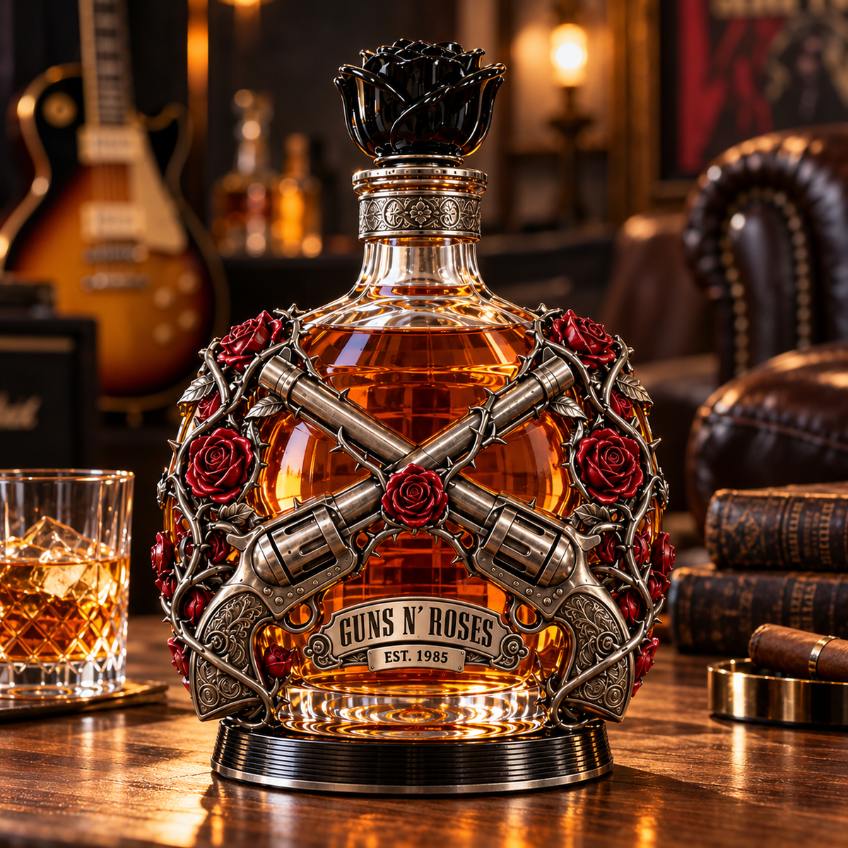 🌹 Roses & Rebellion Whiskey Decanter — For the Music That Never Gets Old