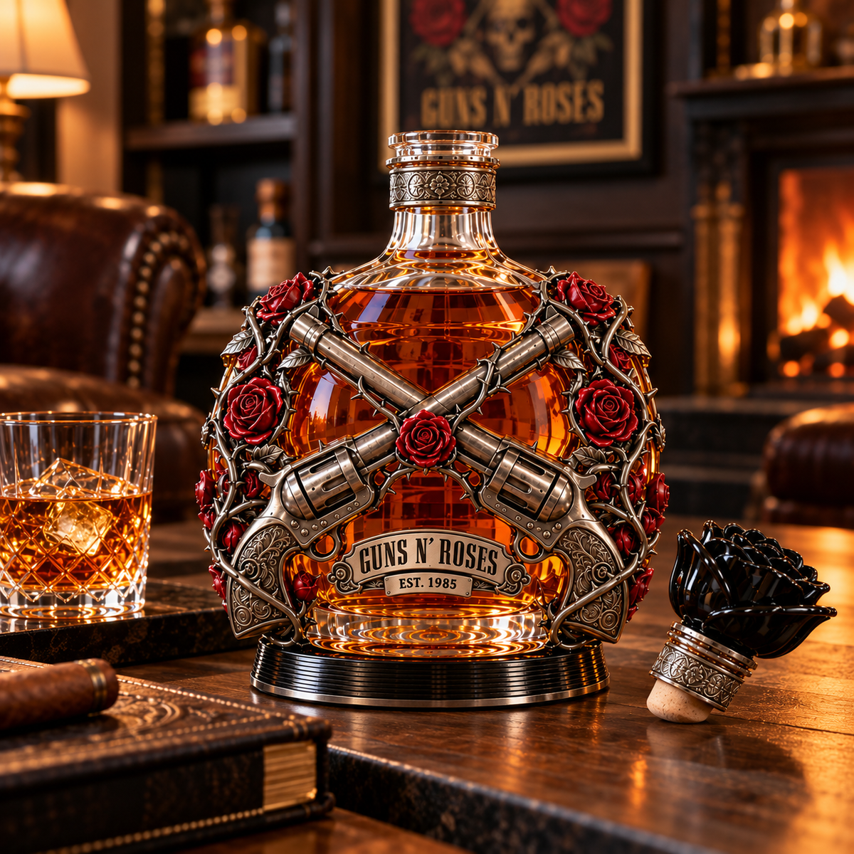 🌹 Roses & Rebellion Whiskey Decanter — For the Music That Never Gets Old