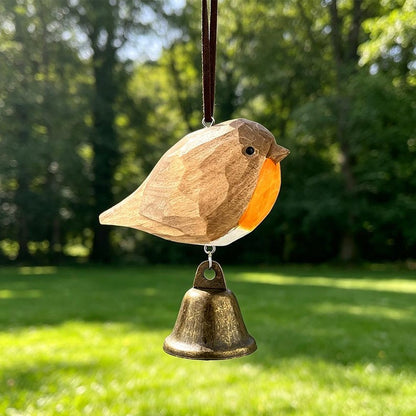 Hand-carved Wooden Robin Wind Chime | Rustic Bird Hanging Ornament, Nature Lover Gift