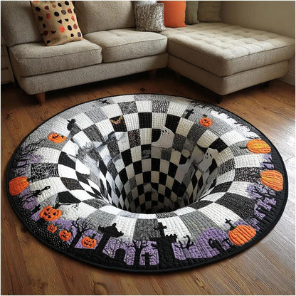 🎄👻 ✨ 60,000+ Sold — 3D Skeleton Vortex Quilted Round Halloween Rug