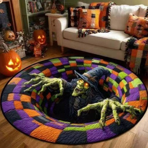 🎄👻 ✨ 60,000+ Sold — 3D Skeleton Vortex Quilted Round Halloween Rug