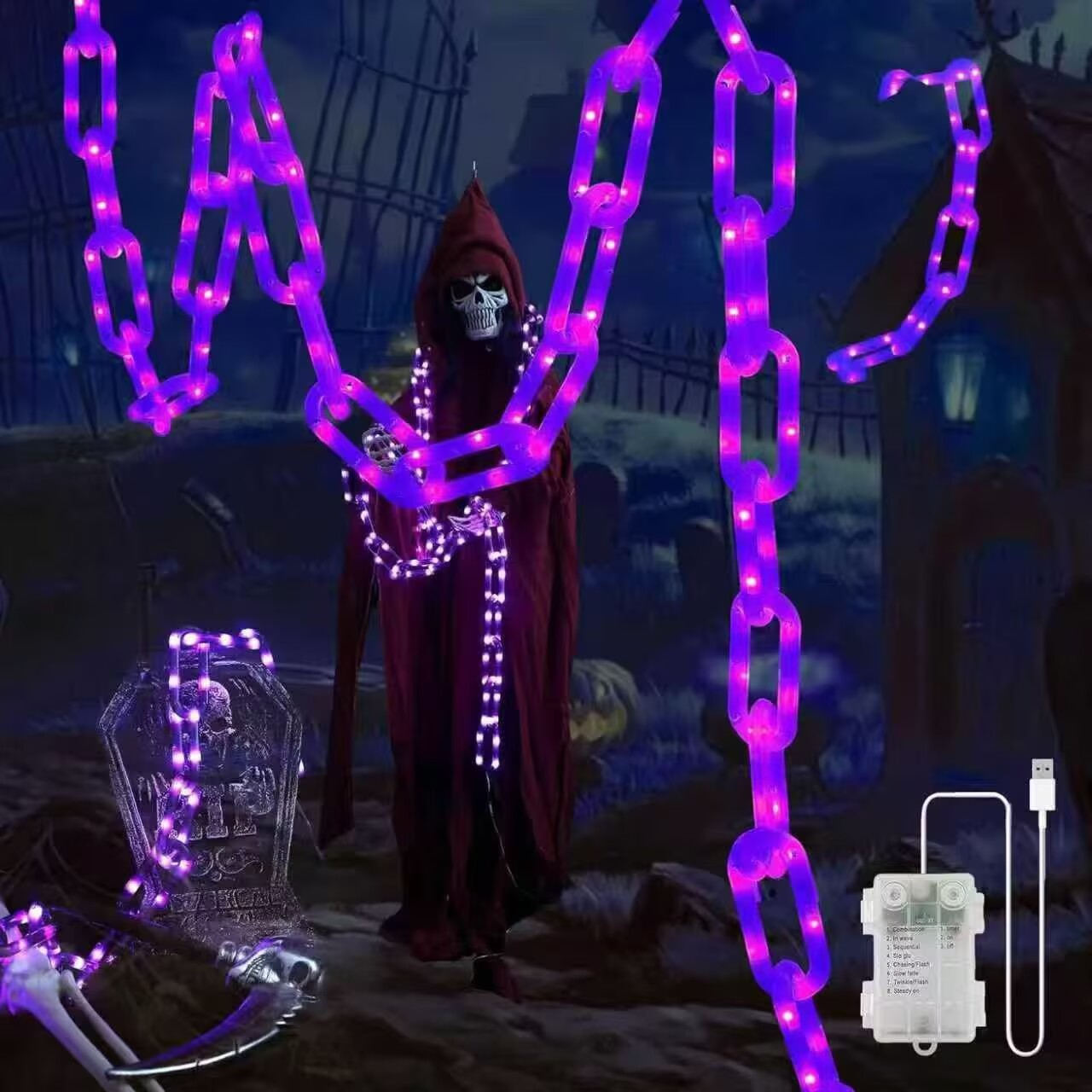 🎃⛓️ Solar-Powered Light-Up Halloween Chain Garland