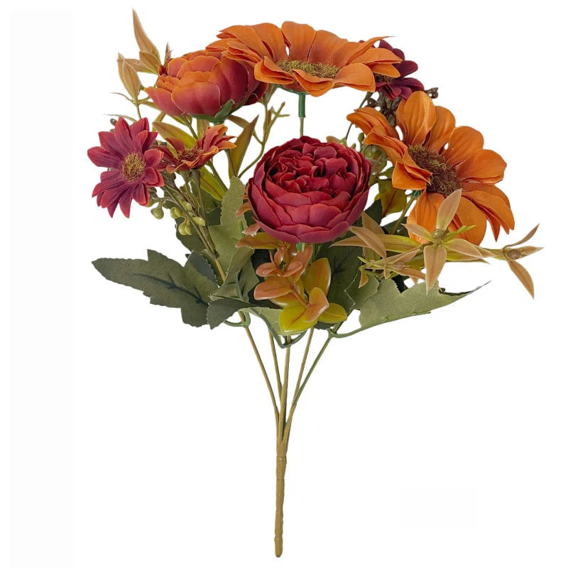 🌻✨Autumn artificial sunflower and peony bouquet set