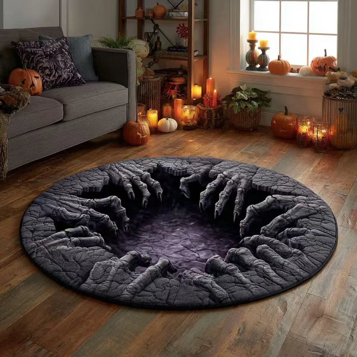 🎄👻 ✨ 60,000+ Sold — 3D Skeleton Vortex Quilted Round Halloween Rug