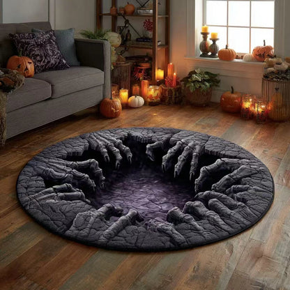 🎄👻 ✨ 60,000+ Sold — 3D Skeleton Vortex Quilted Round Halloween Rug