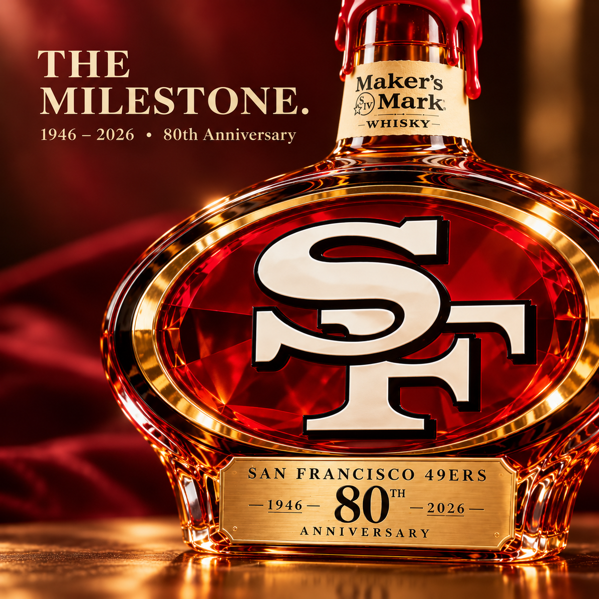 San Francisco 49ers 80th Anniversary Collector Whiskey Bottle – 1946–2026 Commemorative Edition
