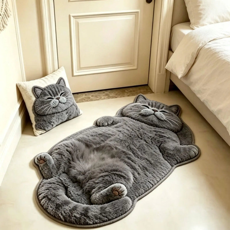 Smoky Grey dark cat-shaped accent rug