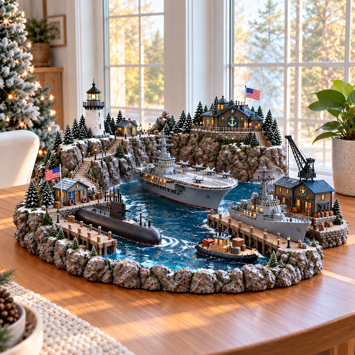 ⚓🇺🇸 Harbor of Honor™ – Lighted Naval Christmas Village & Lighthouse Display 🎄✨