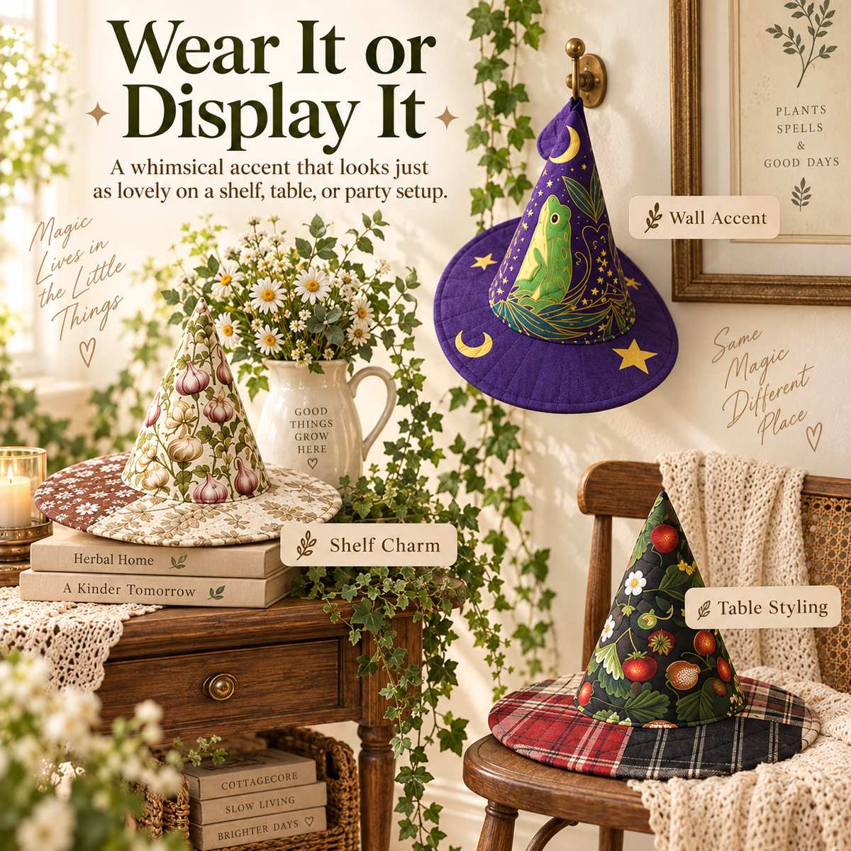 🔥Last Day 49% OFF - 🧙‍♀️ ✨ Quilted Patchwork Witch Hat – Choose Your Magical Pattern