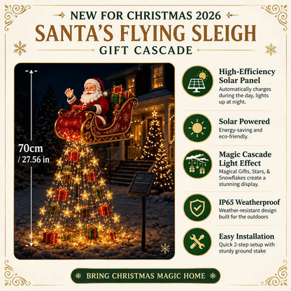 🎅✨ 2026 New Santa’s Flying Sleigh Gift Cascade – Solar Christmas Garden Light