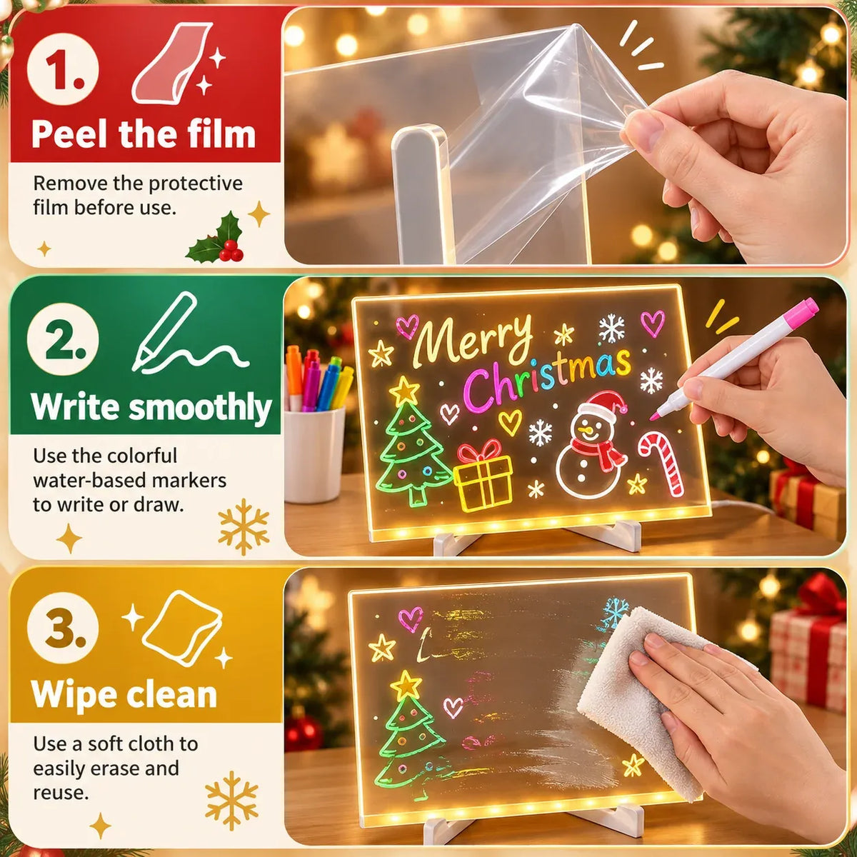 Creative Rewritable Acrylic LED Message Board 🎨 (set come with 7 Pens)