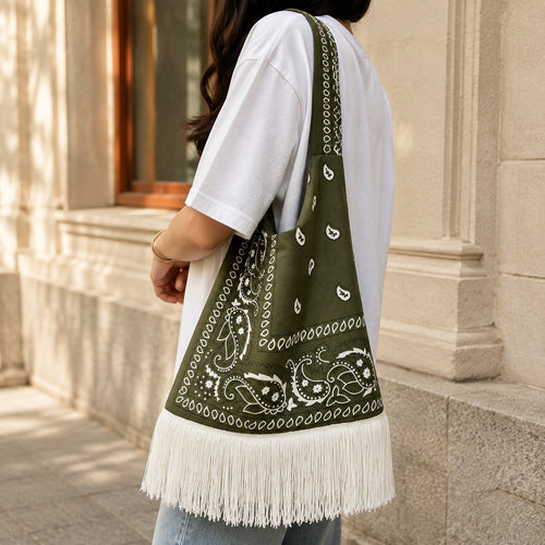 Boho Paisley Bandana Tassel Tote Bag