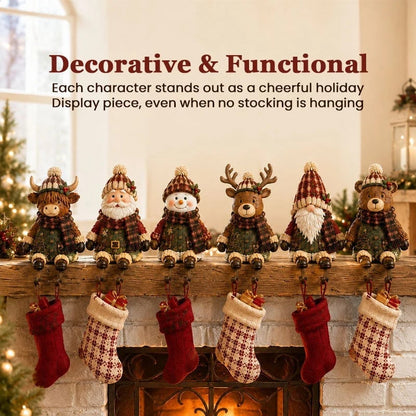 🎄🧦 Festive Mantel Character Stocking Holders – Hidden Hook Christmas Shelf Decor