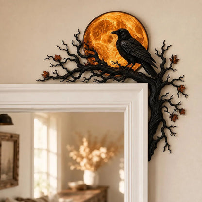 🐦‍⬛🌕 Midnight Raven Doorway Accent – Gothic Harvest Moon Corner Decor