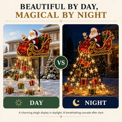 🎅✨ 2026 New Santa’s Flying Sleigh Gift Cascade – Solar Christmas Garden Light