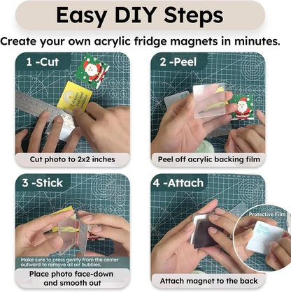 10 Pack 2'x2' Clear Acrylic DIY Fridge Magnets Set with Adhesive Backing – Square Magnetic Photo Frames💕