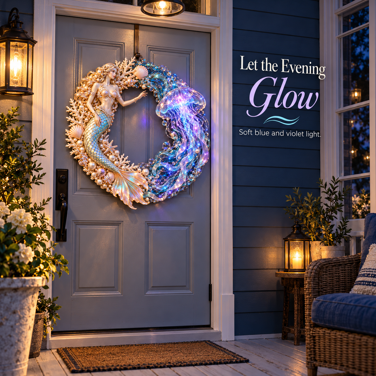 🌊 Ocean Enchantment – Lighted Mermaid & Jellyfish Wreath