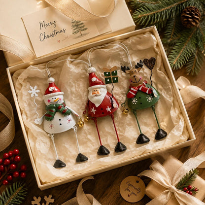 🌲✨ Hand-Painted Metal Dangling Leg Christmas Ornaments