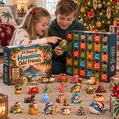 🌺 24 Days of Hawaiian Odd Friends Advent Calendar | 24 Unique Tropical Mini Figures with Daily Surprises for Hawaii Lovers, Collectors & Christmas Displays 🎄