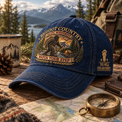 ⏳ Last Day 69% OFF – 🏕️ Bigfoot Country Heritage Cap | Vintage-Washed Embroidered Outdoor Hat with Adjustable Fit 🌲 (🧢100% Cotton)