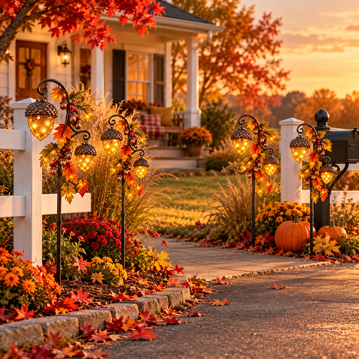 🔥 Last Day 49% OFF-🍁 Autumn Acorn Glow™ – Solar Double Acorn Garden Stake Light🎁