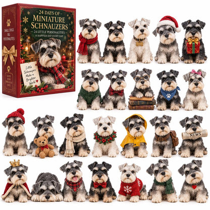 24 Days of Mini Schnauzer Magic – 24-Piece Dog Figurine Surprise Countdown Collection, Cute Christmas Gifts for Schnauzer Lovers