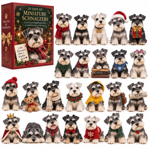 24 Days of Mini Schnauzer Magic – 24-Piece Dog Figurine Surprise Countdown Collection, Cute Christmas Gifts for Schnauzer Lovers