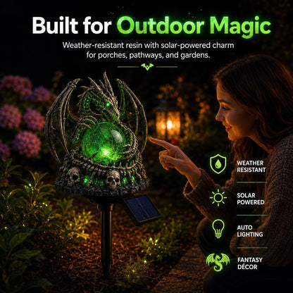 🐉💀 Solar Dragon Skull Crystal Orb Garden Light