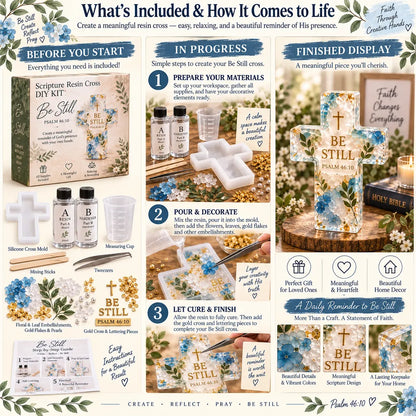 ✝️🌸 Faithful Floral Resin Cross Craft Set – Complete Beginner DIY Keepsake Kit