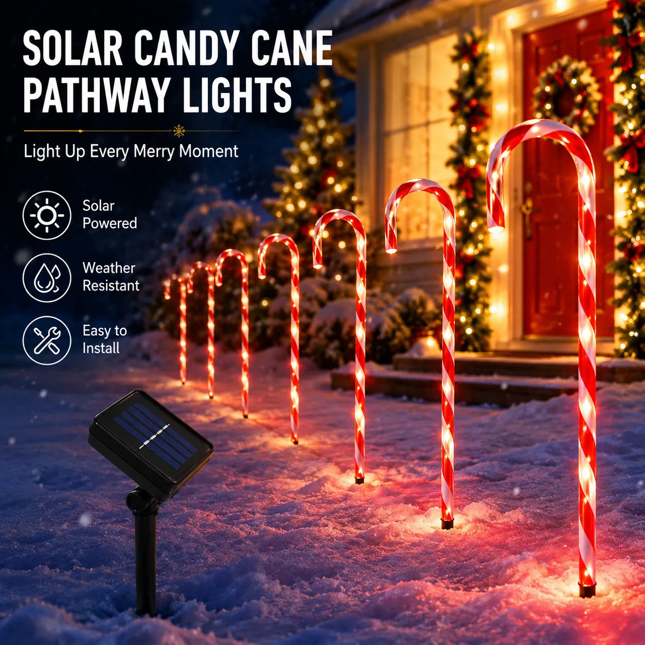 5-Piece Solar Candy Cane Pathway Lights