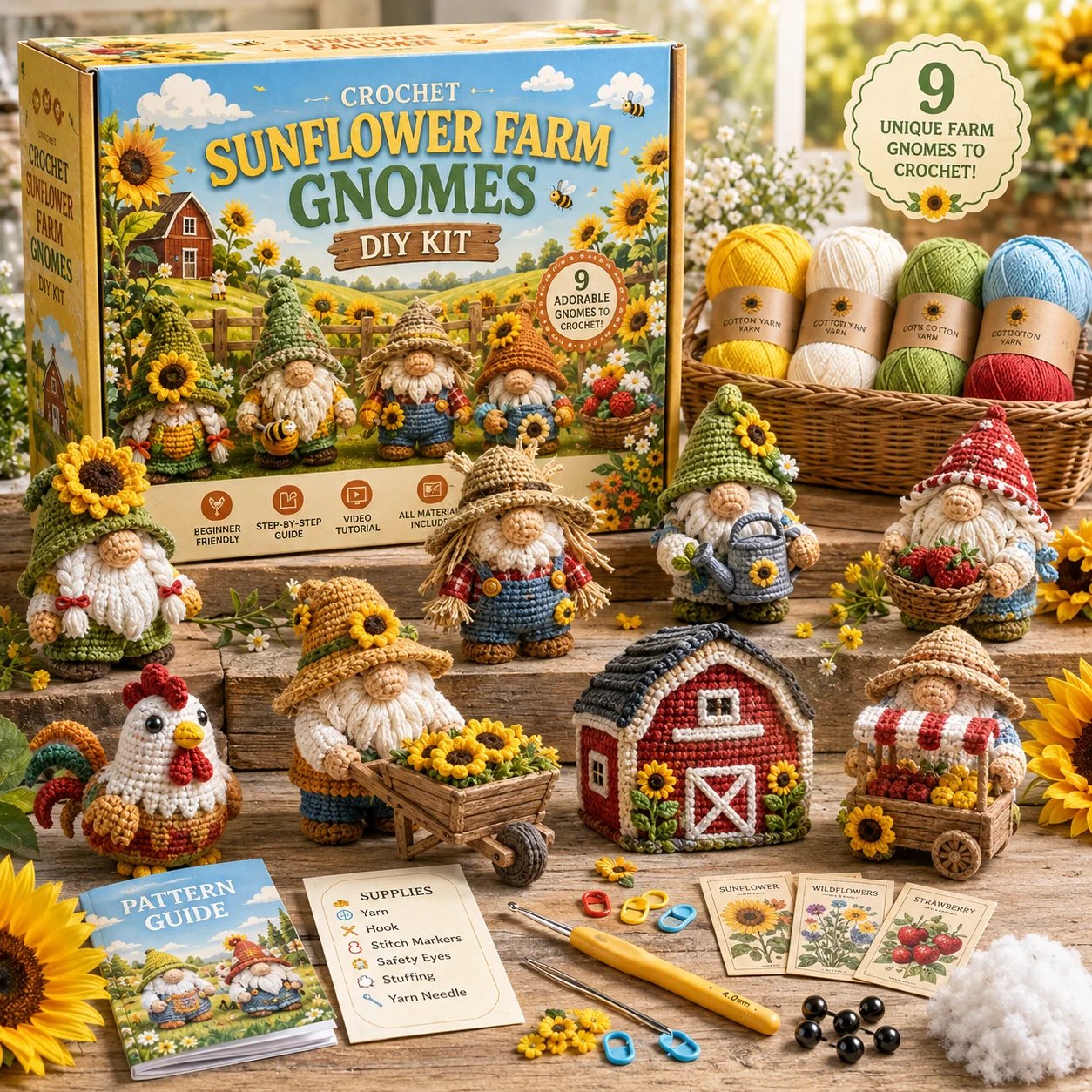 🧶💕 Cozy Gnome Crochet Starter Kit – All-in-One DIY Set with Video Guidance