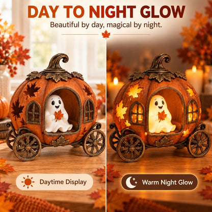 Lighted Ghost Pumpkin Carriage Figurine🎃